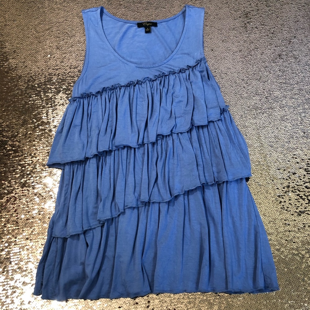 Cupio Triple Ruffle Sleeveless Periwinkle Shirt